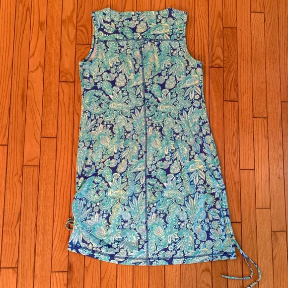 T By Talbots Dress L Casual Shift Dress Paisley Blue Sleeveless Cotton Rayon - Picture 5 of 9